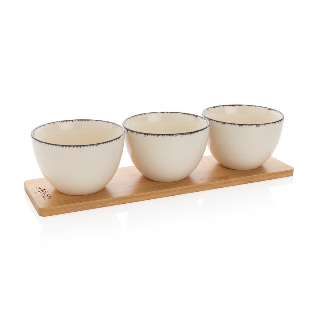 Ukiyo 3pc serving bowl set with bamboo tray