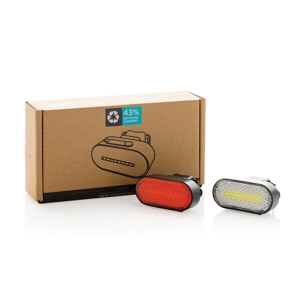 Lumino RCS recycled plastic USB re-chargeable bike light set