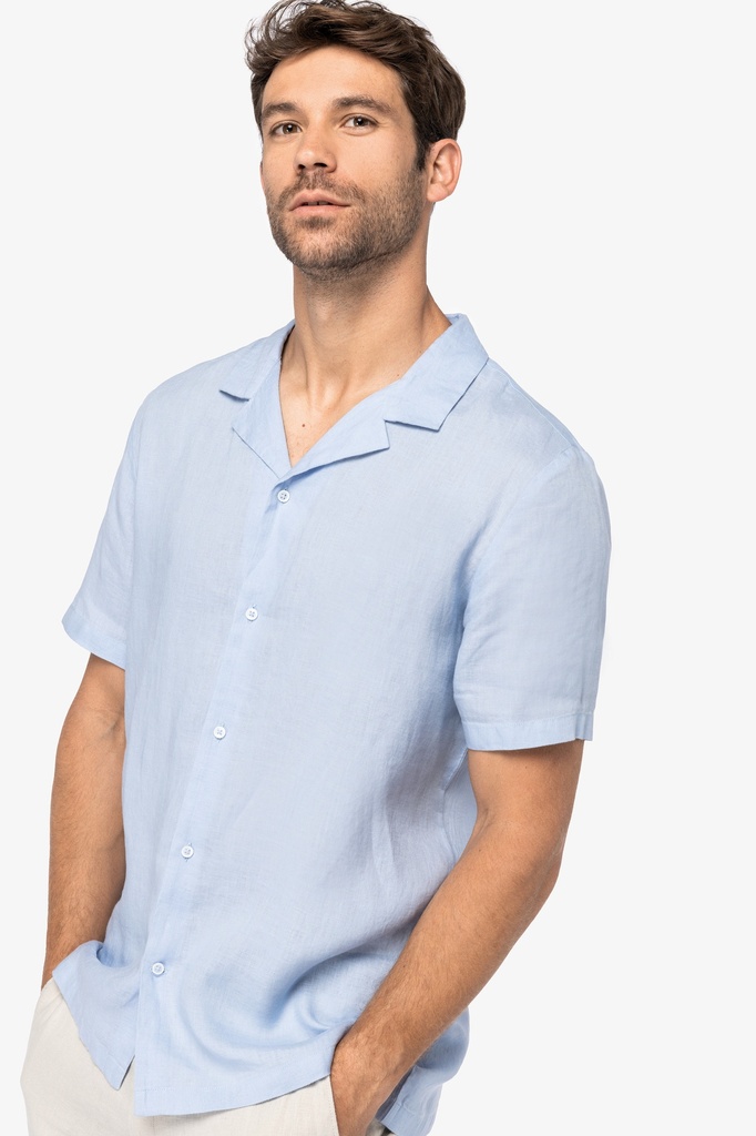 Men’s linen shirt with bowling neckline