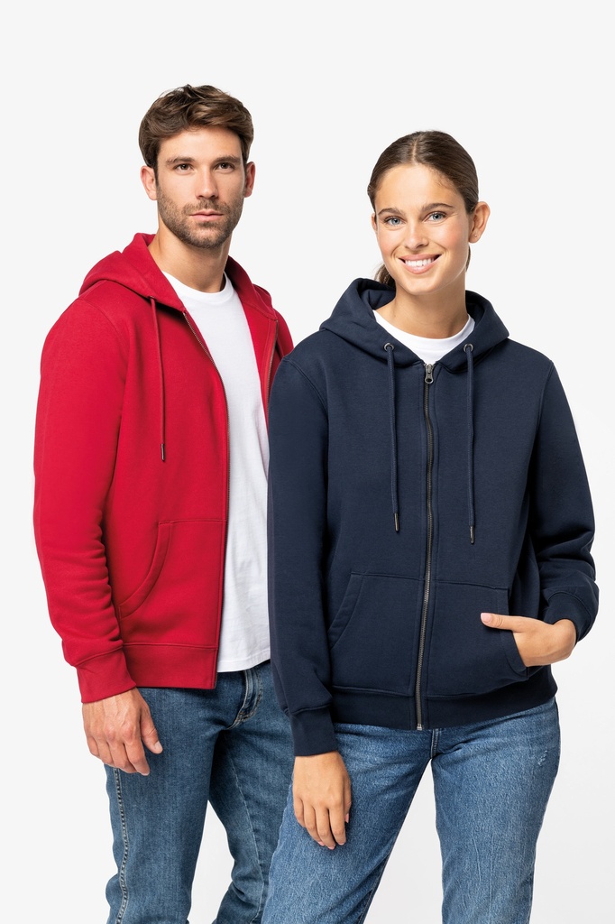 Eco-friendly unisex full zip hooded sweatshirt