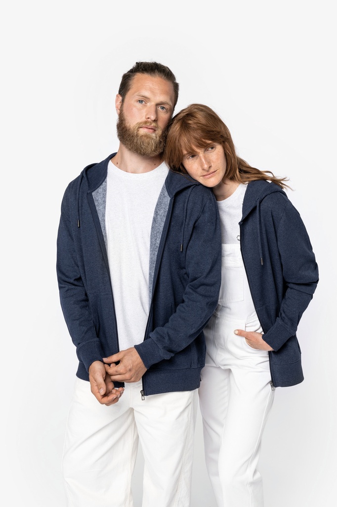 Eco-friendly unisex recycled full zip hooded sweatshirt