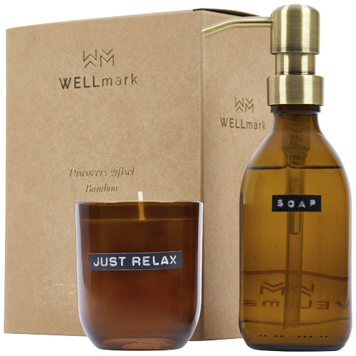 Wellmark Discovery 200 ml hand soap dispenser and 150 g scented candle set - bamboo fragrance [126308]