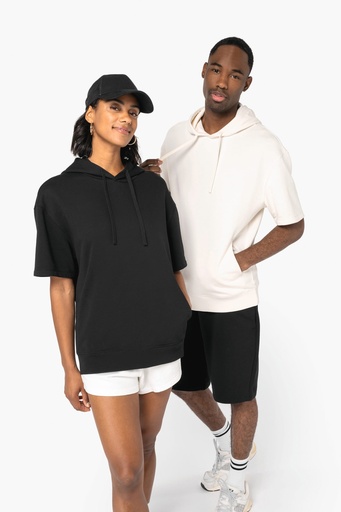 Unisex eco-friendly French Terry short sleeve drop shoulder hooded sweatshirt [NS406]