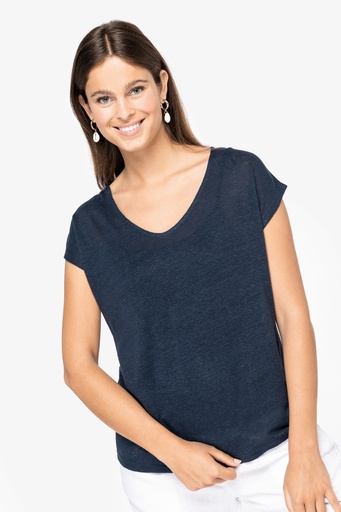 Eco-friendly ladies' V-neck linen t-shirt [NS321]